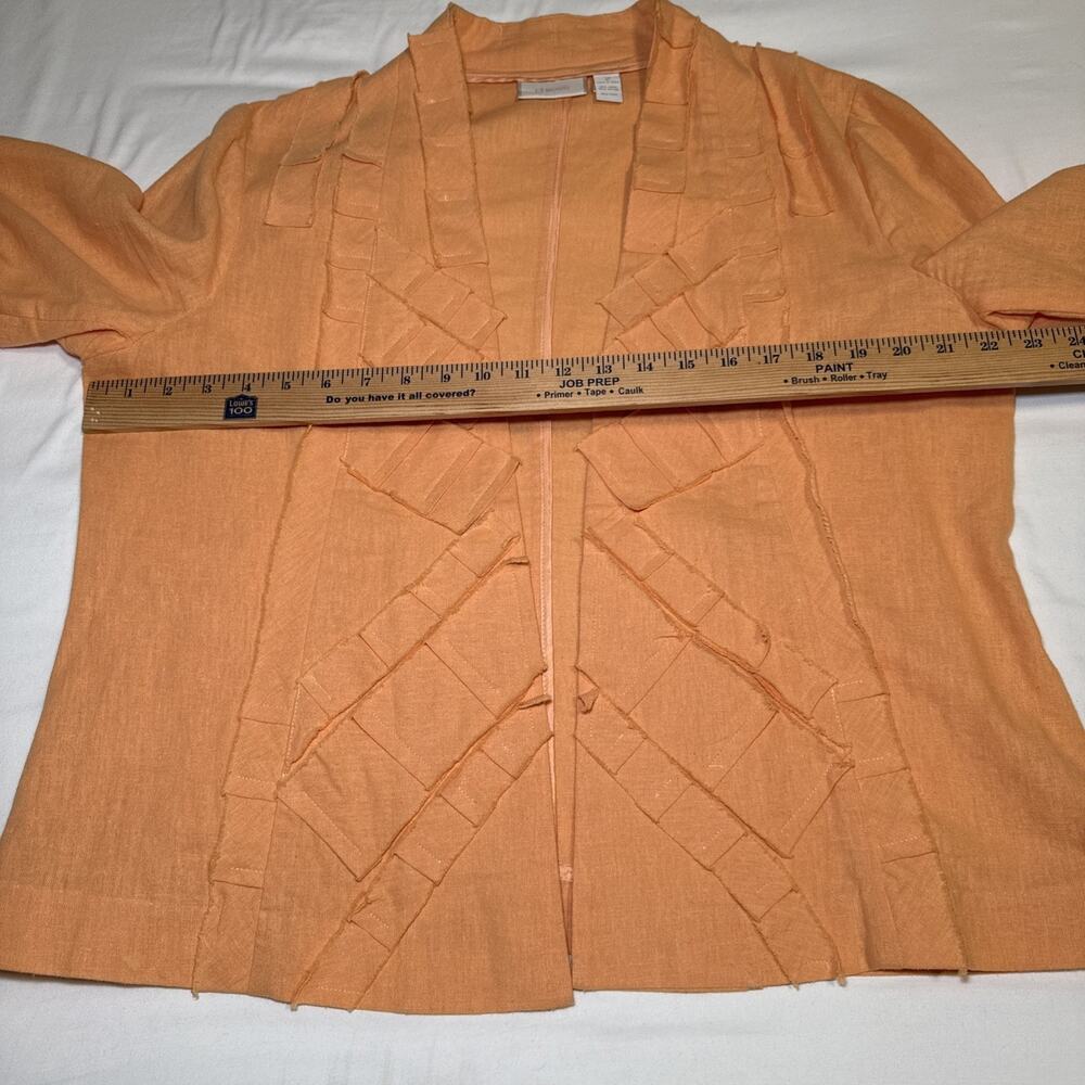 Chicos 2 Blazer Open Front Jacket Linen Blend Womens Orange 3/4 Sleeve Artsy EUC - Picture 5 of 12